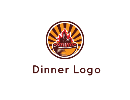 circular logo with a flaming grill