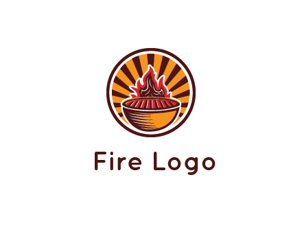 circular logo with a flaming grill