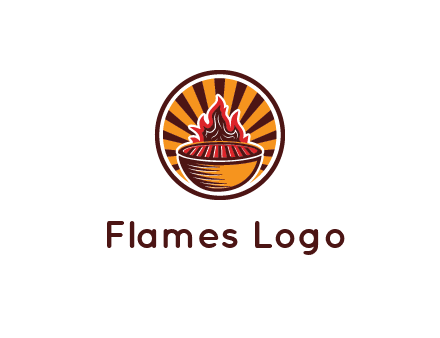 circular logo with a flaming grill