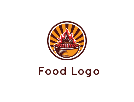 circular logo with a flaming grill