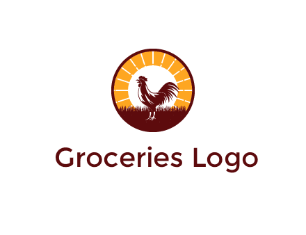 rooster standing in front of the sun logo