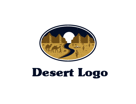 desert moon logo with camels and cactus