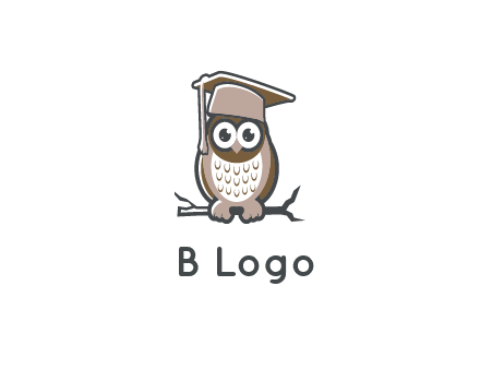 cute owl wearing scholar hat sitting on branch