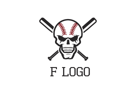 baseball bats behind skull with baseball pattern