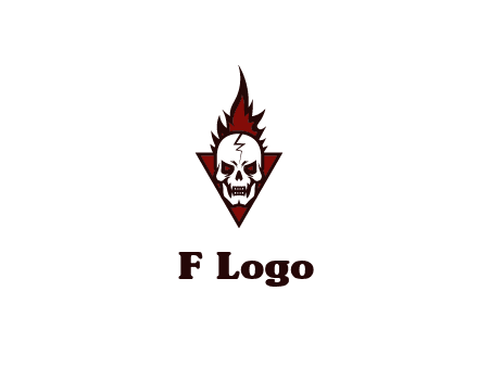 triangle behind skull on flame