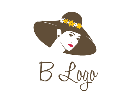 head of woman wearing flowers on fancy hat fashion logo icon