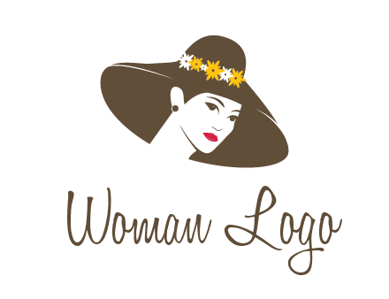 head of woman wearing flowers on fancy hat fashion logo icon