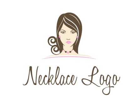 head of beautiful woman wearing bead earrings and necklace jewelry logo