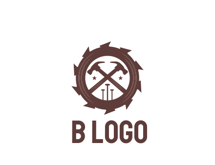 hammer and nails in blade construction logo