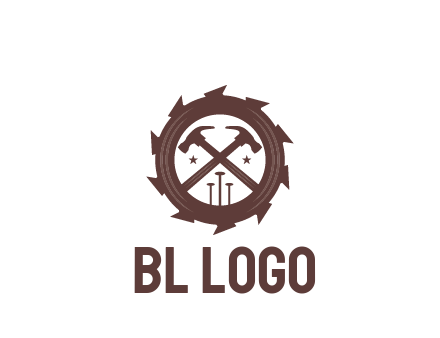 hammer and nails in blade construction logo