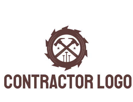 hammer and nails in blade construction logo