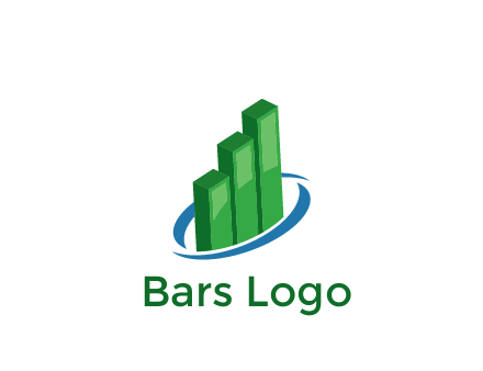 3D bars with swoosh around finance logo