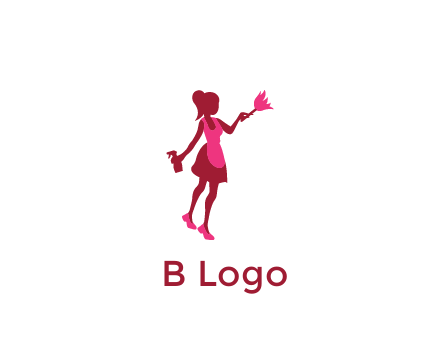 lady wearing apron holding brush cleaning logo