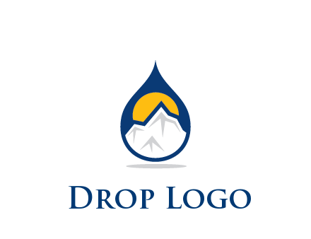 mountain and sun in droplet travel logo