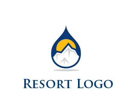 mountain and sun in droplet travel logo