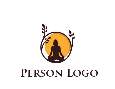 meditating man and sun in circle with vines spa logo