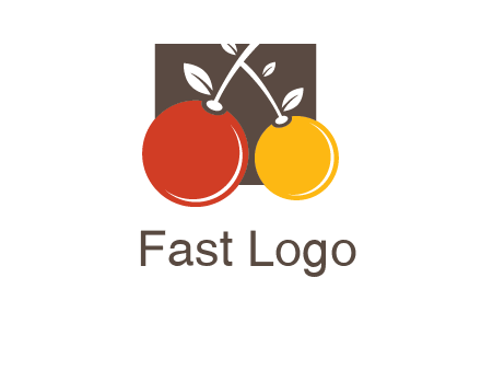 cherries with leaves in a square food logo icon