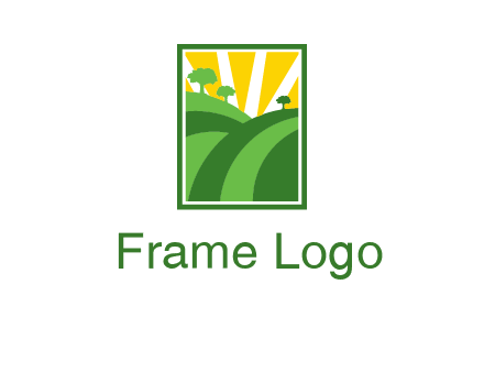 sun rays on trees and field agriculture logo