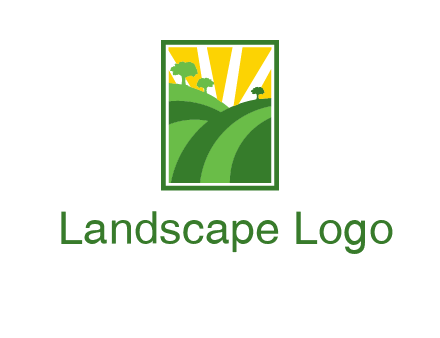 sun rays on trees and field agriculture logo