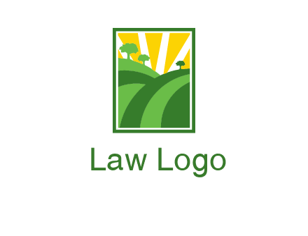 sun rays on trees and field agriculture logo