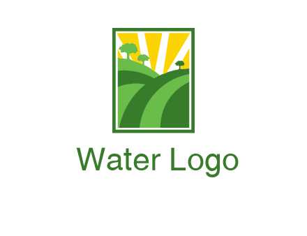 sun rays on trees and field agriculture logo