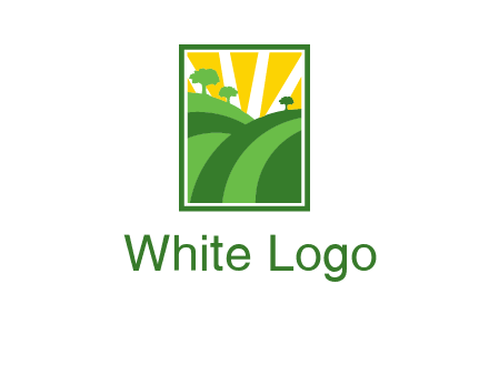 sun rays on trees and field agriculture logo