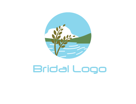 wheat stalk and river running against hills in circle agriculture logo