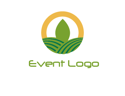 abstract tree and fields in circle logo