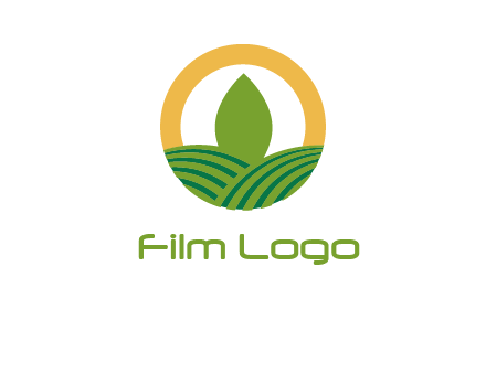 abstract tree and fields in circle logo