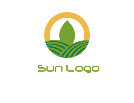 abstract tree and fields in circle logo