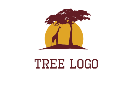 sun and tree with giraffe animal logo