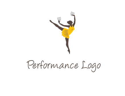 ballet dancer dancing on the floor with mask in hands logo