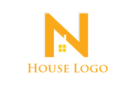 house in front of letter n logo