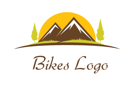 mountains with trees and sun travel logo