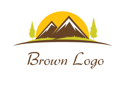 mountains with trees and sun travel logo