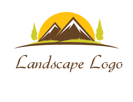 mountains with trees and sun travel logo