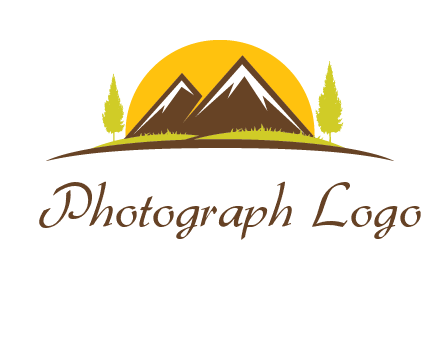 mountains with trees and sun travel logo