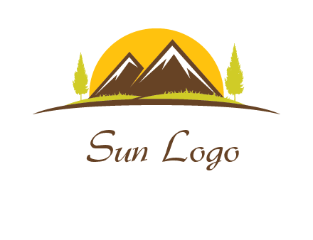 mountains with trees and sun travel logo