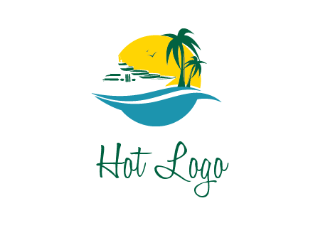 cruise ship palm trees and sun travel logo