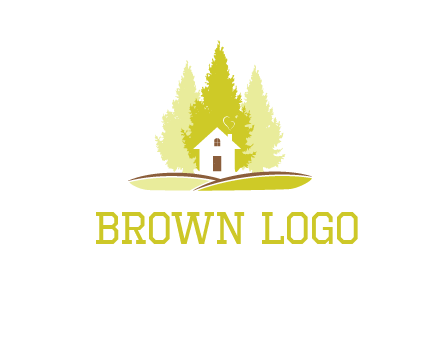 pine trees and house on hill logo