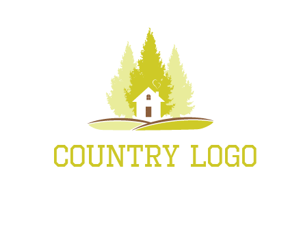 pine trees and house on hill logo