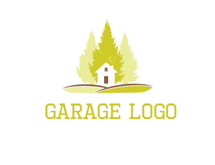 pine trees and house on hill logo