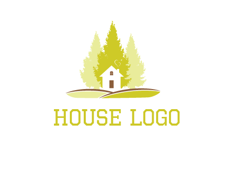 pine trees and house on hill logo