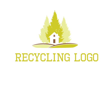 pine trees and house on hill logo