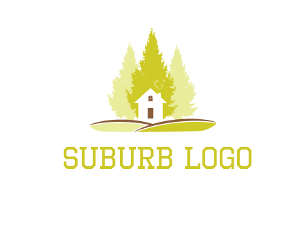 pine trees and house on hill logo