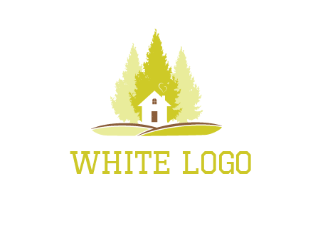 pine trees and house on hill logo