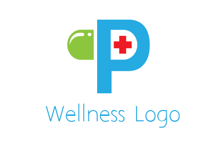 medical symbol is placed inside letter p with half capsule behind it