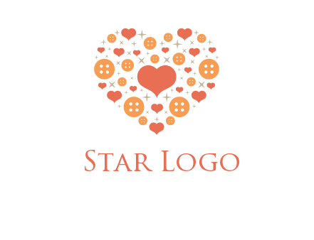 Heart button and stars forming heart shape graphic