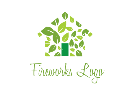 leaves in abstract house real estate logo