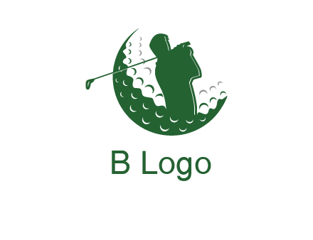 man swinging club in golf ball sports logo